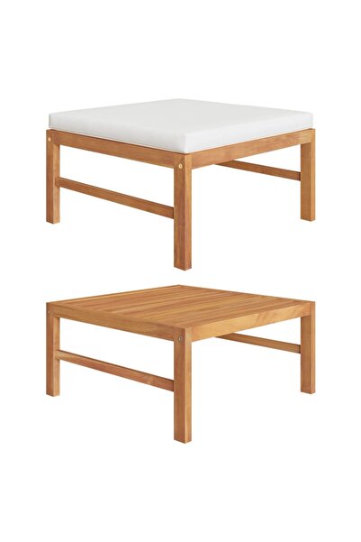 Concept Taburet cu pernă crem, lemn masiv de tec