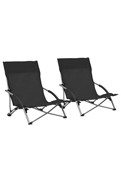 Concept Scaune de plajă pliante, 2 buc., negru, material textil
