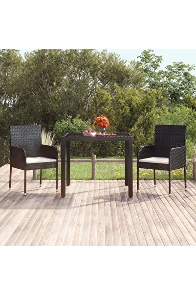 Concept Masă grădină cu blat din sticlă, negru, 90x90x75 cm, poliratan