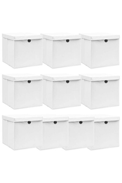 Concept Storage boxes with lids, 10 pcs., white, 32x32x32 cm, textile