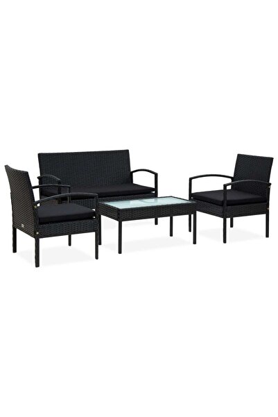 Concept Σετ επίπλων κήπου 4 τεμαχίων με μαξιλάρια, μαύρο, πολυρατάν