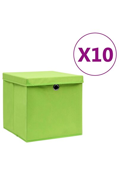 Concept Κουτιά αποθήκευσης με καπάκια, 10 τεμ., πράσινο, 28x28x28 εκ.