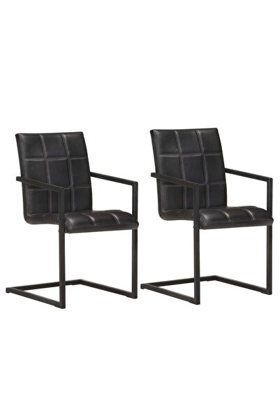 Concept Καρέκλες κονσόλας 2 τεμ. μαύρο, Γνήσιο Δέρμα
