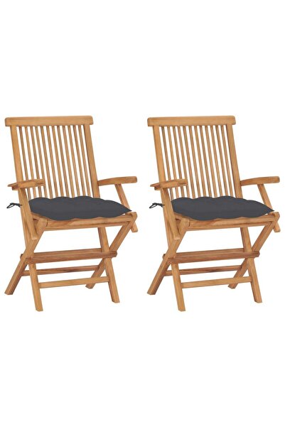 Concept Καρέκλες κήπου με μαξιλάρια ανθρακί, 2 τεμ., από μασίφ ξύλο τικ