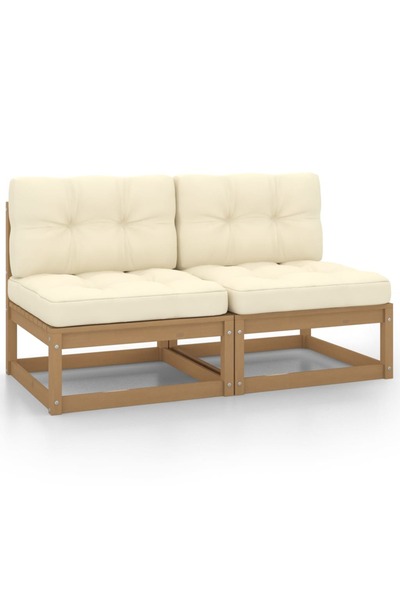 Concept Μεσαίοι καναπέδες κήπου, μαξιλάρια κρεμ χρώματος, 2 τεμ., μασίφ ξύλο ...