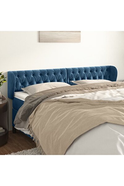 Concept Tăblie pat cu aripioare albastru închis 183x23x78/88 cm catifea