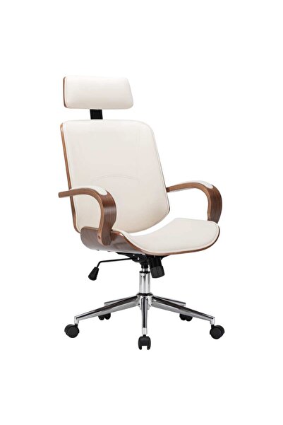 Concept Scaun de birou rotativ, crem, piele ecologică și lemn curbat