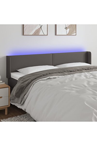 Concept Tăblie de pat cu LED, gri, 183x16x78/88 cm, piele ecologică