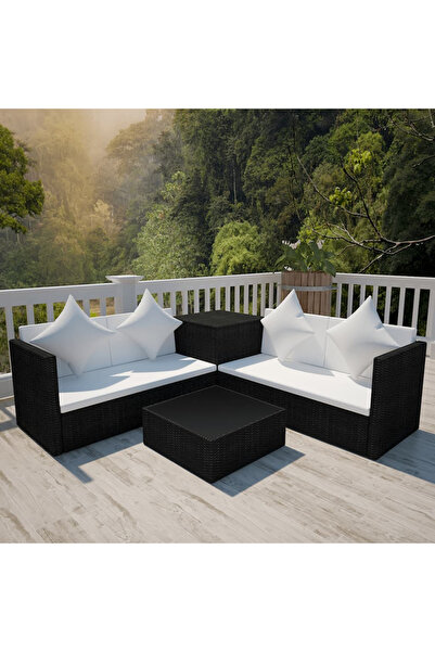 Concept Σετ επίπλων κήπου 4 τεμαχίων με μαξιλάρια, μαύρο, πολυρατάν