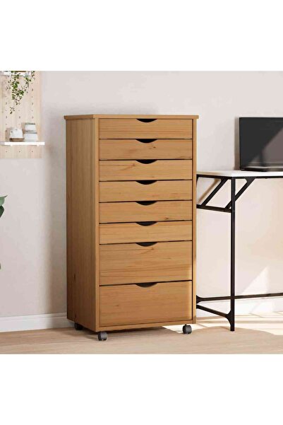 Concept Dulap rulant cu sertare „MOSS”, maro miere, lemn masiv de pin