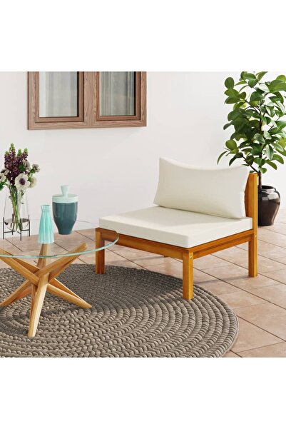 Concept Canapea de mijloc modulară cu perne alb crem, lemn de acacia