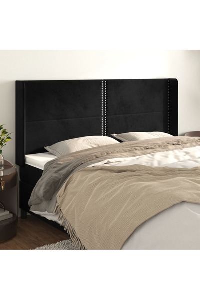 Concept Κομοδίνο με φτερά, μαύρο, 183x16x118/128 cm, Βελούδο