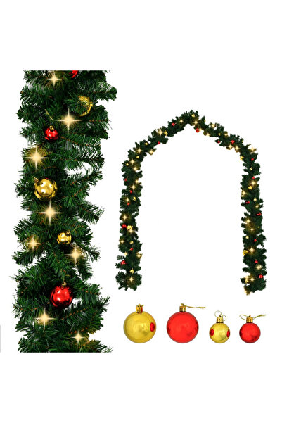 Concept Christmas garland decorated with globes and LED lights, 20 m