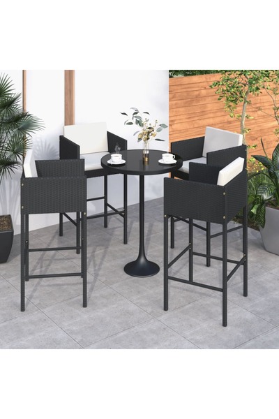 Concept Scaune de bar cu perne, 4 buc., negru, poliratan