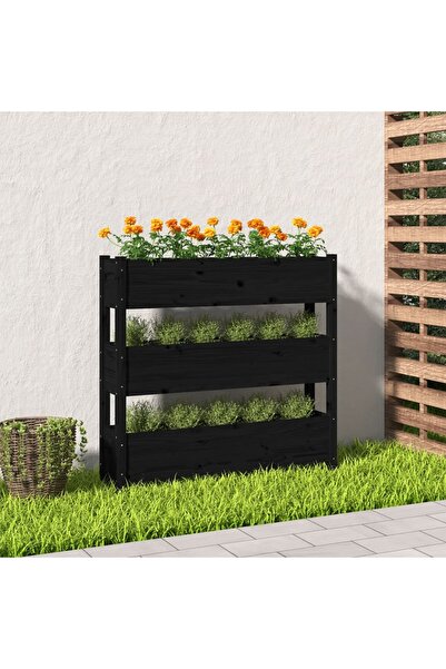 Concept Γλάστρα, μαύρη, 112x25x104,5 cm, από μασίφ ξύλο πεύκου