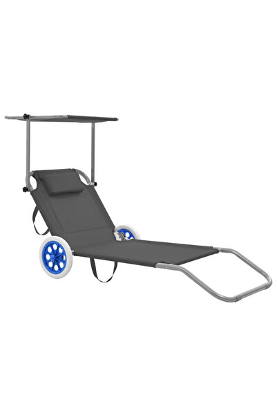 Concept Șezlong pliabil cu baldachin și roți, gri, oțel