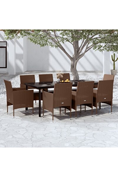 Concept Set mobilier de grădină, cu perne, 9 piese, maro și negru