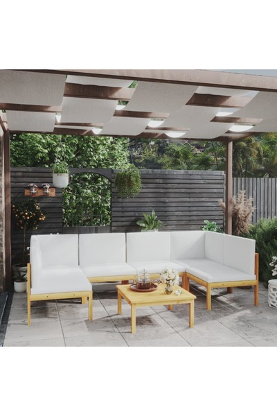 Concept Σετ επίπλων κήπου με μαξιλάρια, κρεμ, 7 τεμάχια, μασίφ ξύλο ακακίας