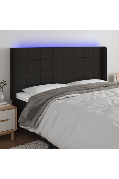 Concept Tăblie de pat cu LED, negru, 163x16x118/128 cm, textil