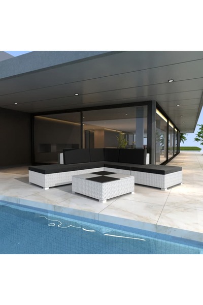 Concept Σετ επίπλων κήπου με μαξιλάρια, 6 τεμάχια, λευκό, πολυρατάν