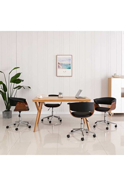 Concept Περιστρεφόμενες καρέκλες κουζίνας, 4 τεμ., μαύρες, οικολογικό Δερμάτινο