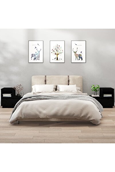 Concept Noptiere, 2 buc, negru, 60x34x51 cm, lemn masiv de pin