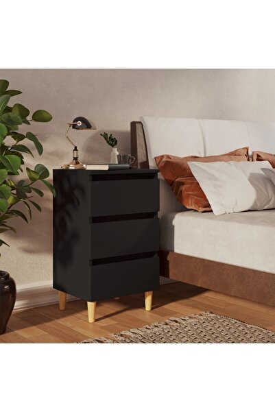 Concept Noptieră cu picioare lemn masiv, negru, 40x35x69 cm