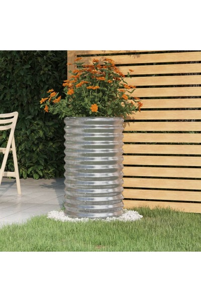 Concept Ασημένια γλάστρα 40x40x68 cm ηλεκτροστατικά βαμμένη από ατσάλι