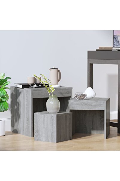 Concept Στοιβαζόμενα τραπέζια, 3 τεμάχια, γκρι δρυς Sonoma, επεξεργασμένο ξύλο