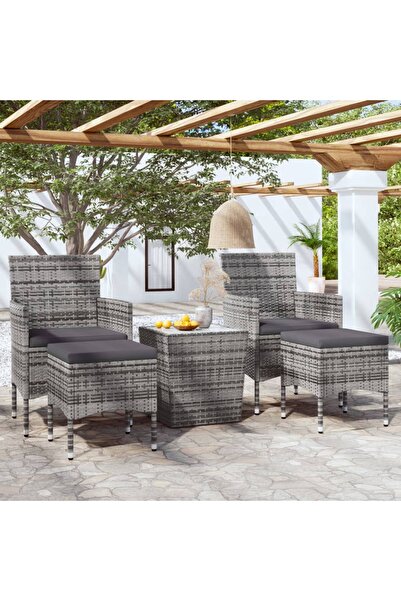 Concept Set bistro grădină 5 piese gri poliratan&sticlă securizată