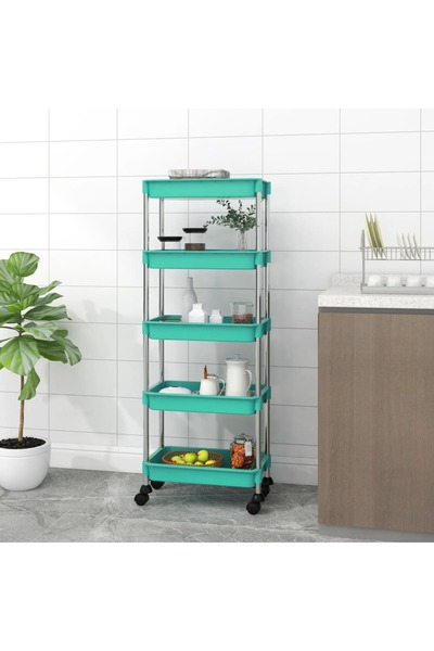 Concept Τροχήλατο τρόλεϊ κουζίνας 5 επιπέδων τυρκουάζ 40x22x116 εκ. σίδερο/ABS