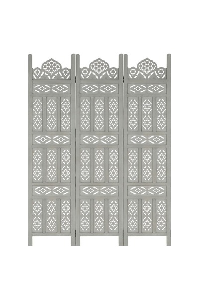 Concept Paravan cameră sculptat manual 3 panouri gri 120x165 cm mango