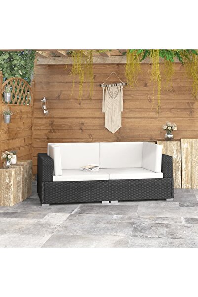 Concept Scaune de colț modulare cu perne, 2 buc., negru, poliratan