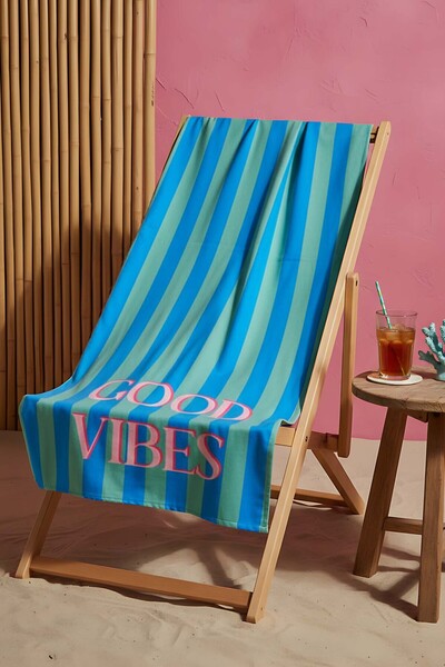 Rivaİstanbul Good Vibes Striped Beach Towel 70X150 cm