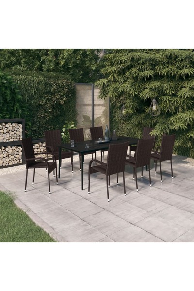 Concept Set mobilier de grădină, 9 piese, maro și negru