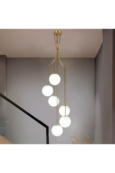 luminastar Modern Cascade Pendant Lamp, 6 White Glass Globes, E27 Socket, Adj...