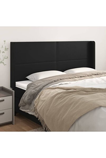 Concept Tăblie de pat cu aripioare, negru, 163x16x118/128 cm, piele