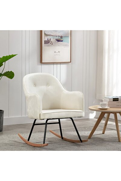 Concept Κουνιστή πολυθρόνα, κρεμ λευκό, Βελούδο