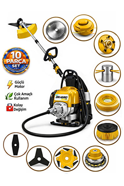Dragro German DRG-10 + Sırt Tipi Benzinli Ot Çalı Çim Biçme Tırpanı + Full Se...