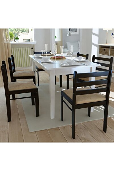 Concept Καρέκλες κουζίνας, 6 τεμ., καφέ, μασίφ ξύλο καουτσούκ & Βελούδο