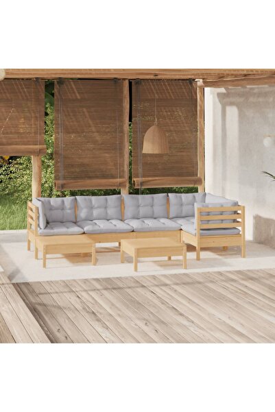 Concept Set mobilier de grădină cu perne, 7 piese, gri, lemn masiv pin