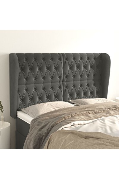 Concept Κεφαλάρι με φτερό σε σκούρο γκρι χρώμα 147x23x118/128 εκ. Βελούδο