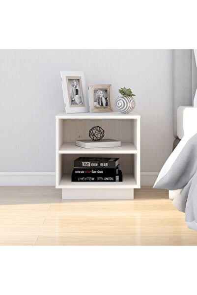 Concept 813327 Κομοδίνο Λευκό 40x34x40 εκ. Μασίφ Ξύλο Πεύκου