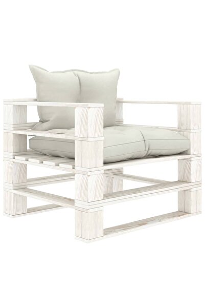 Concept Καναπές κήπου από παλέτες με μπεζ μαξιλάρια, ξύλο