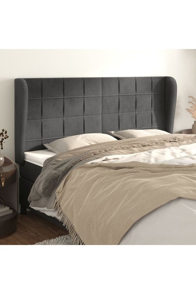 Concept Tăblie de pat cu aripioare, negru, 163x23x118/128 cm, catifea