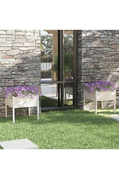 Concept Jardiniere de grădină, 2 buc., alb, 70x70x70 cm, lemn masiv pin