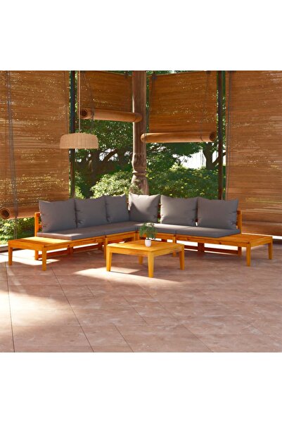 Concept Σετ επίπλων κήπου με σκούρα γκρι μαξιλάρια, 4 τεμάχια, ξύλο ακακίας