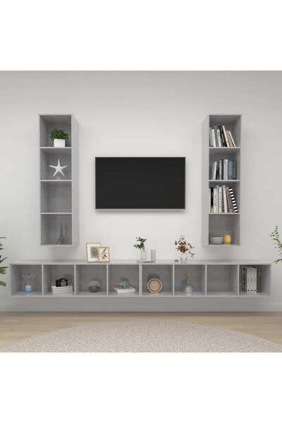 Concept Επιτοίχια ντουλάπια τηλεόρασης, 4 τεμ., γκρι σκυροδέματος, μοριοσανίδα