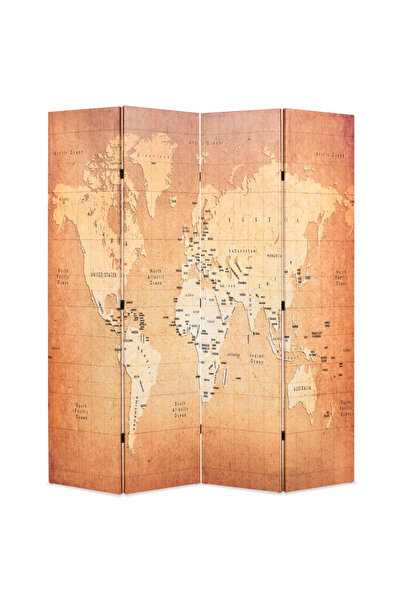 Concept Paravan de cameră pliabil, galben, 160 x 170 cm, harta lumii
