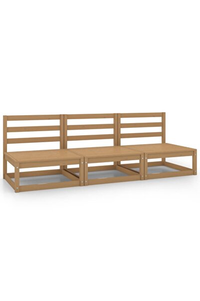 Concept Σετ καναπέδων κήπου 3 τεμαχίων από μασίφ ξύλο πεύκου σε μελί καφέ χρώμα